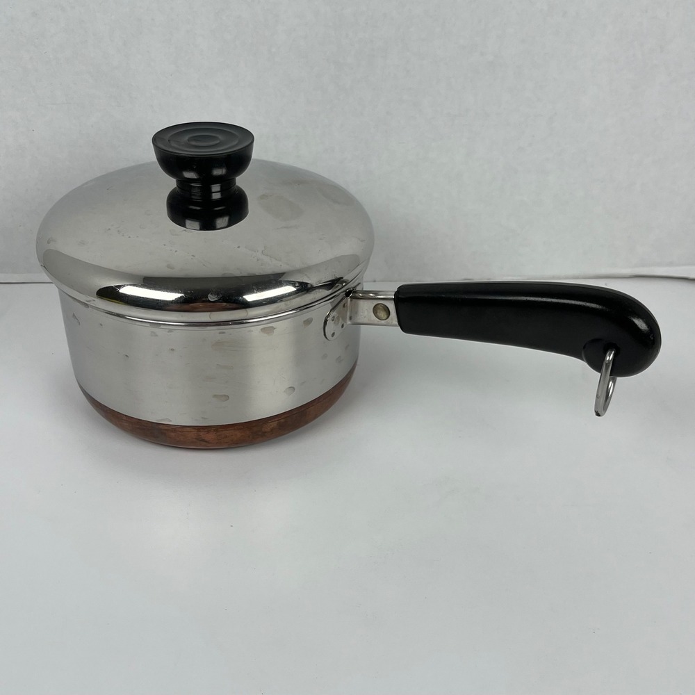 Revere Ware 1 Qt Saucepan Copper Bottom Stainless Steel Pot with Lid Rome NY USA